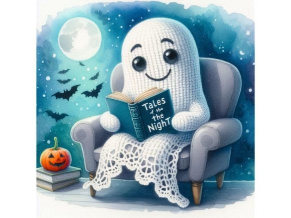 Download A Crochet Ghost Sitting on a Chair, Hold - Premium Resources
