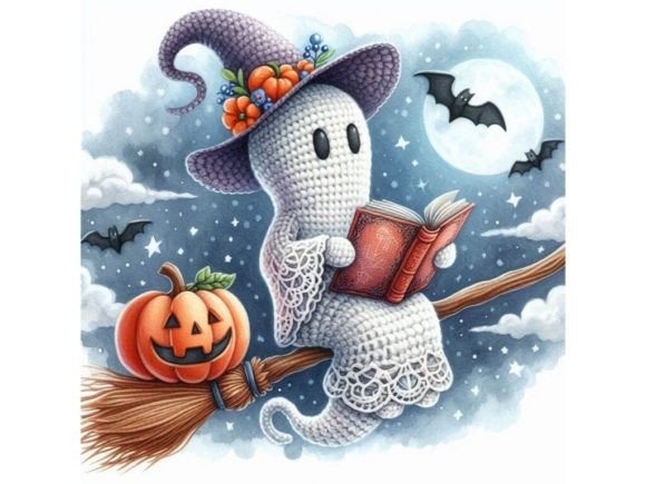 Download A Crochet Ghost Sitting on a Broomstick, - Premium Resources