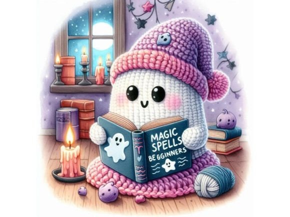 Download A Crochet Ghost Reading a “Magic Spells - Premium Resources